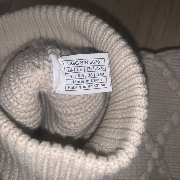 UGG 5879 Beige Textured Textile MidCalf Boots Sheepskin Lining Women’s Size 7 - Picture 12 of 13